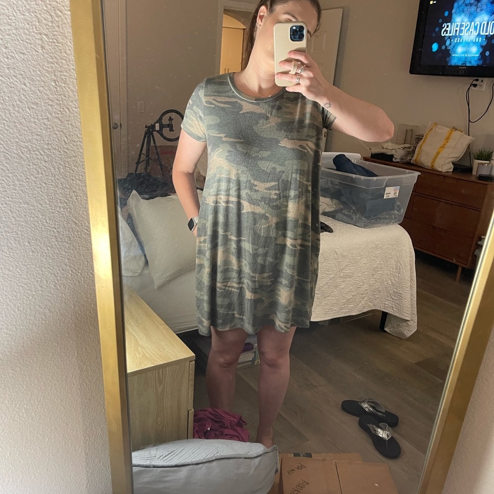 Pink Lily CARRY HOME IN MY HEART CAMO PRINT DRESS
